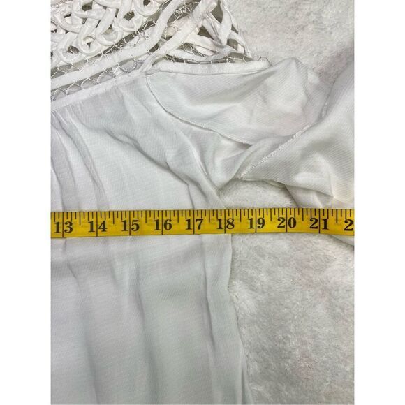 Esley top women’s size small white cutout loose fit with ruffled long sleeves - Picture 6 of 9